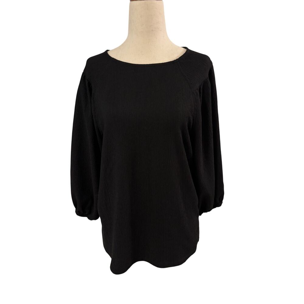 Vince Camuto Black Long Sleeve Blouse Small Textured Balloon Sleeve Split Hem
